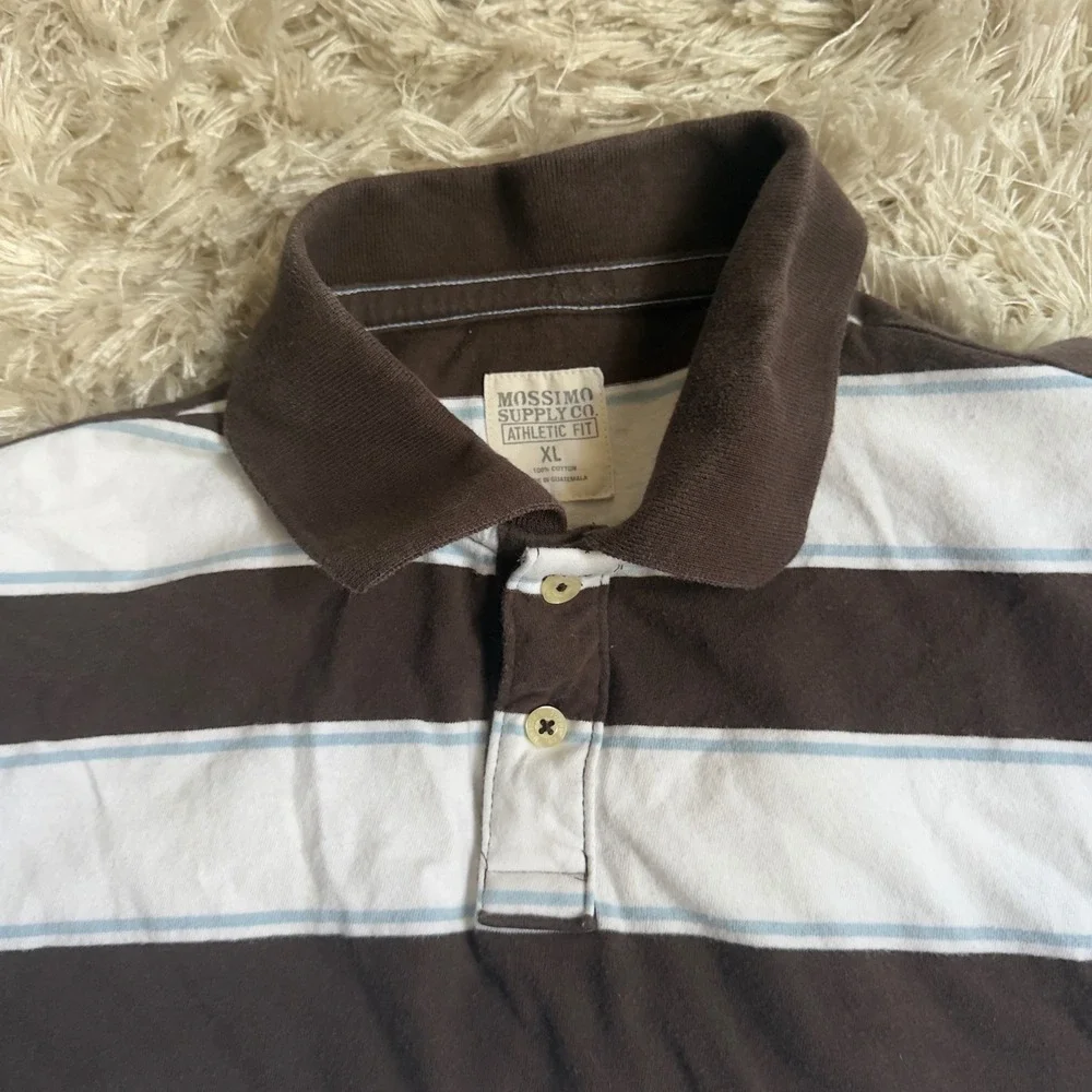 Mossimo Striped Polo Shirt Mens XL Brown Blue Cotton Athletic Fit Short Sleeve